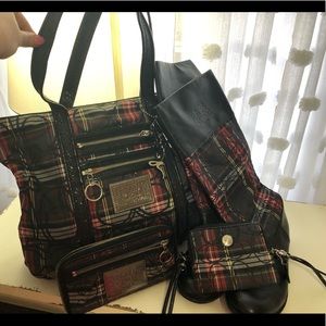 Coach tartan plaid boot purse wallet wristlet Lot